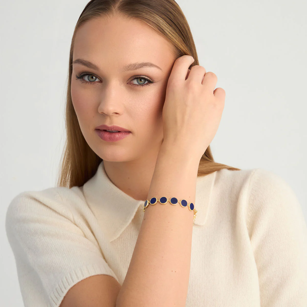 Bransoletka srebrna pozłacana z lapis lazuli - koła - Image 2