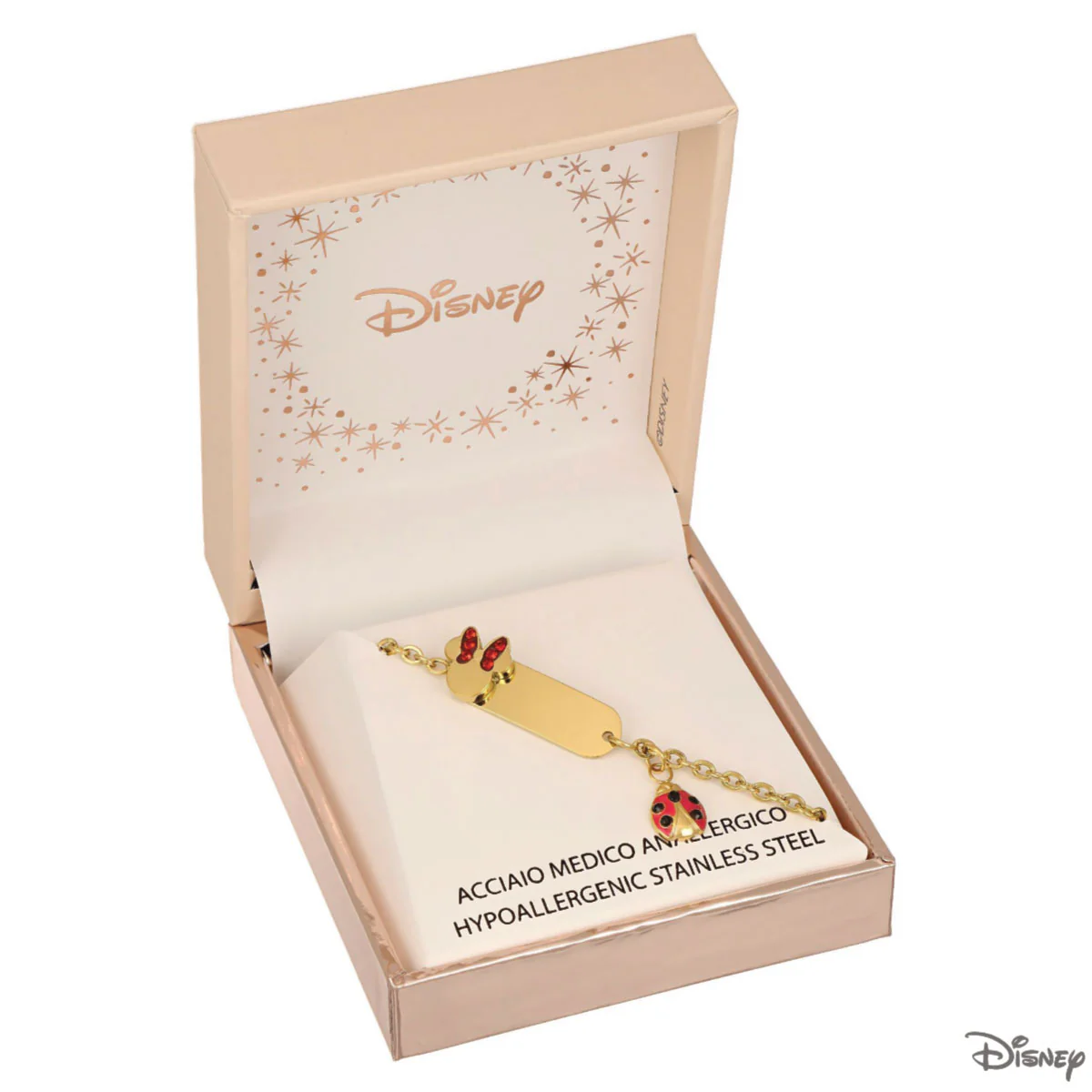 Bransoletka stalowa z blaszką i czerwoną cyrkonią - kokardki - Myszka Minnie - Disney - Image 2