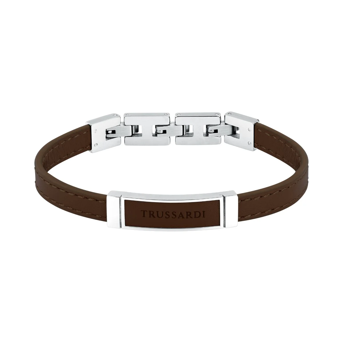 Bransoletka stalowa z brązową skórą - Trussardi T - Leather