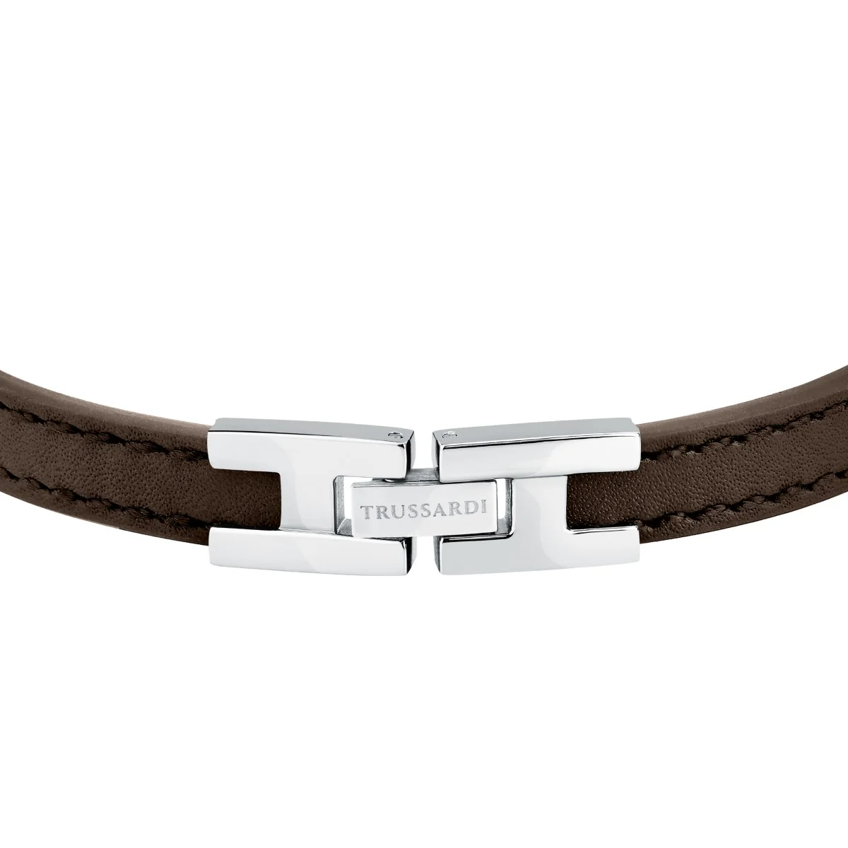 Bransoletka stalowa z brązową skórą - Trussardi - T-Leather - Image 3