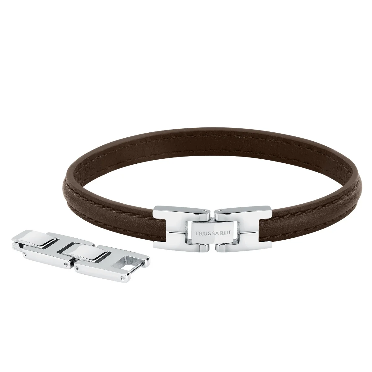 Bransoletka stalowa z brązową skórą - Trussardi T-Leather