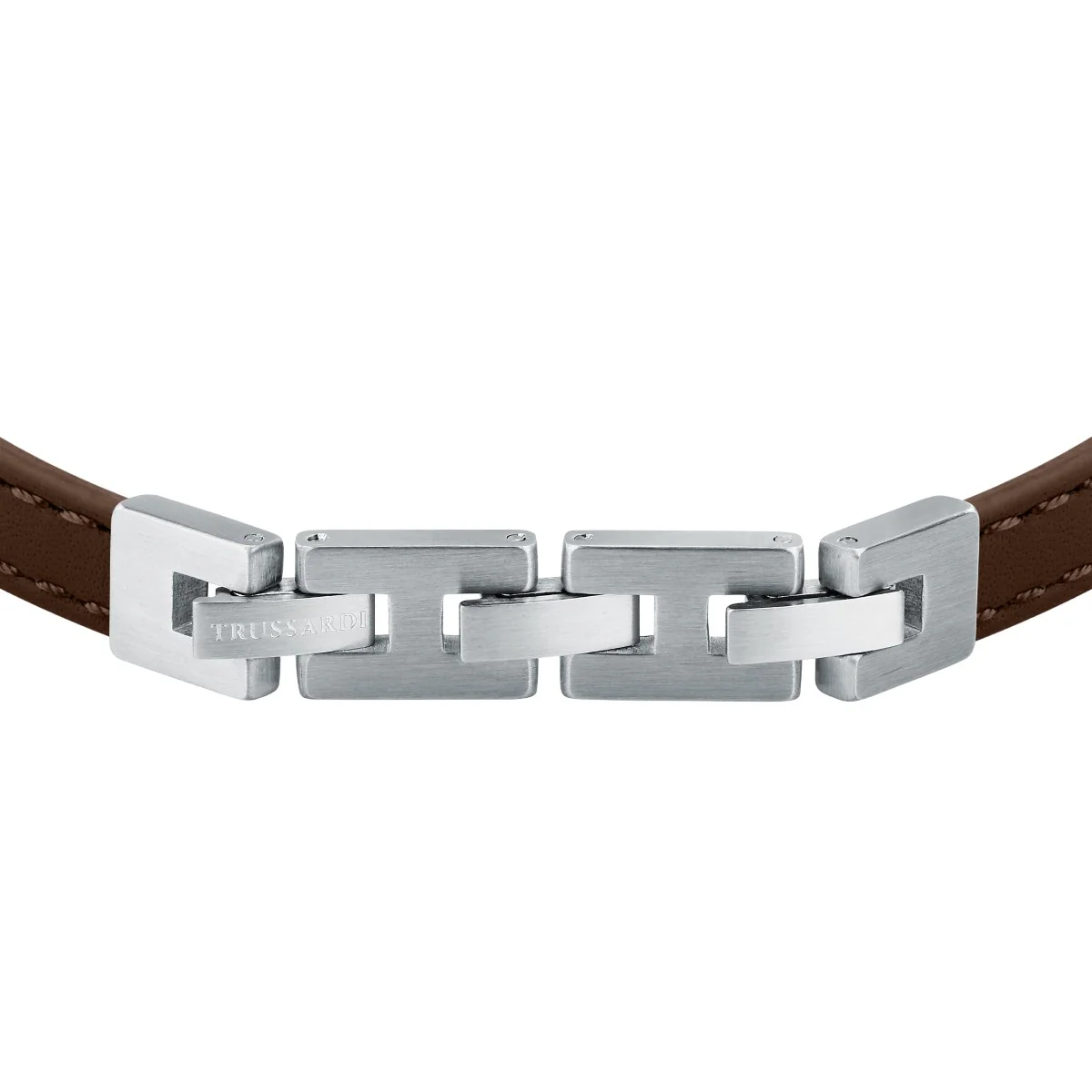Bransoletka stalowa z brązową skórą - Trussardi T - Leather - Image 3