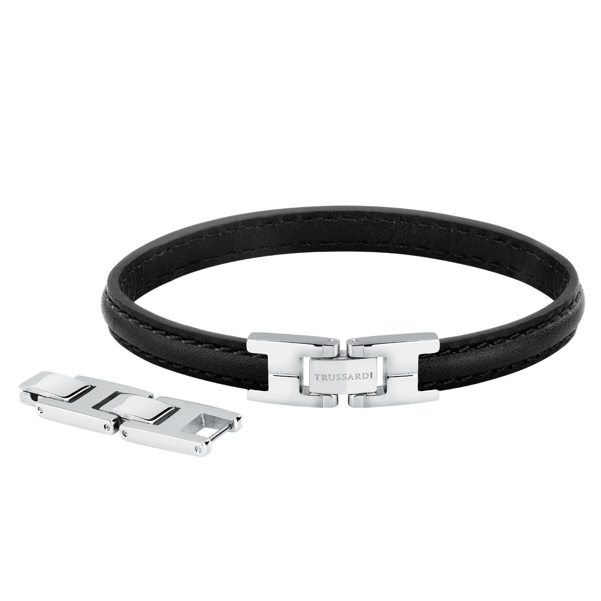 Bransoletka stalowa z czarną skórą - Trussardi T-Leather