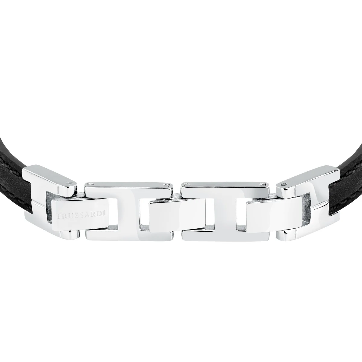 Bransoletka stalowa z czarną skórą - Trussardi T-Leather - Image 2