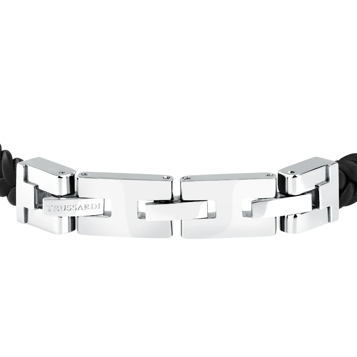 Bransoletka stalowa z czarną skórą - Trussardi T - Leather - Image 2
