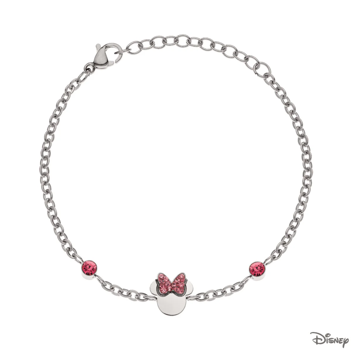 Bransoletka stalowa z czerwonymi cyrkoniami - Myszka Minnie - Disney