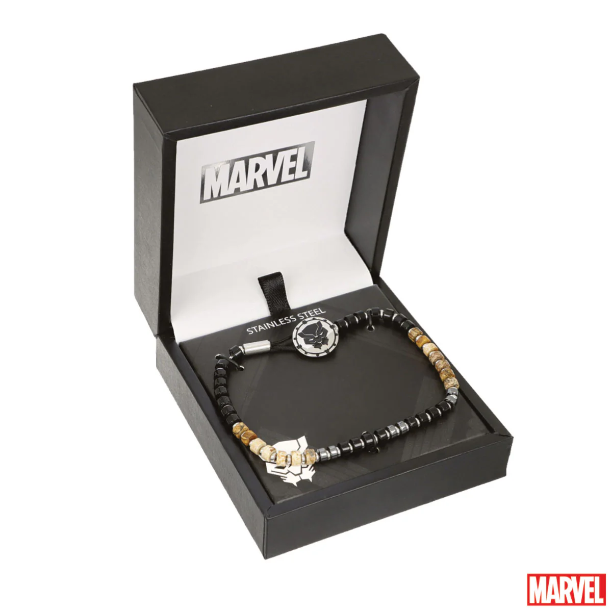 Bransoletka stalowa z koralikami - Czarna Pantera - Marvel - Image 2