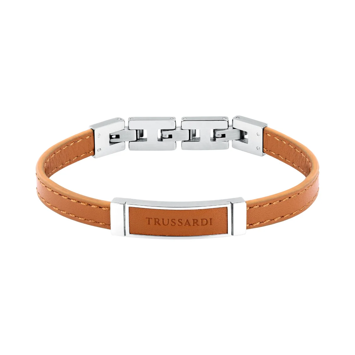 Bransoletka stalowa z pomarańczową skórą - Trussardi T-Leather