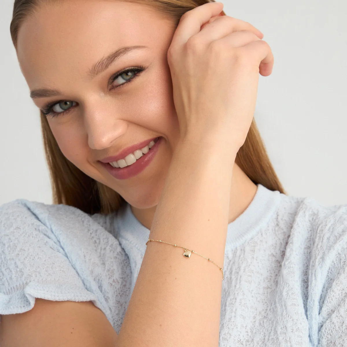 Bransoletka złota - serce - kulki - Image 2