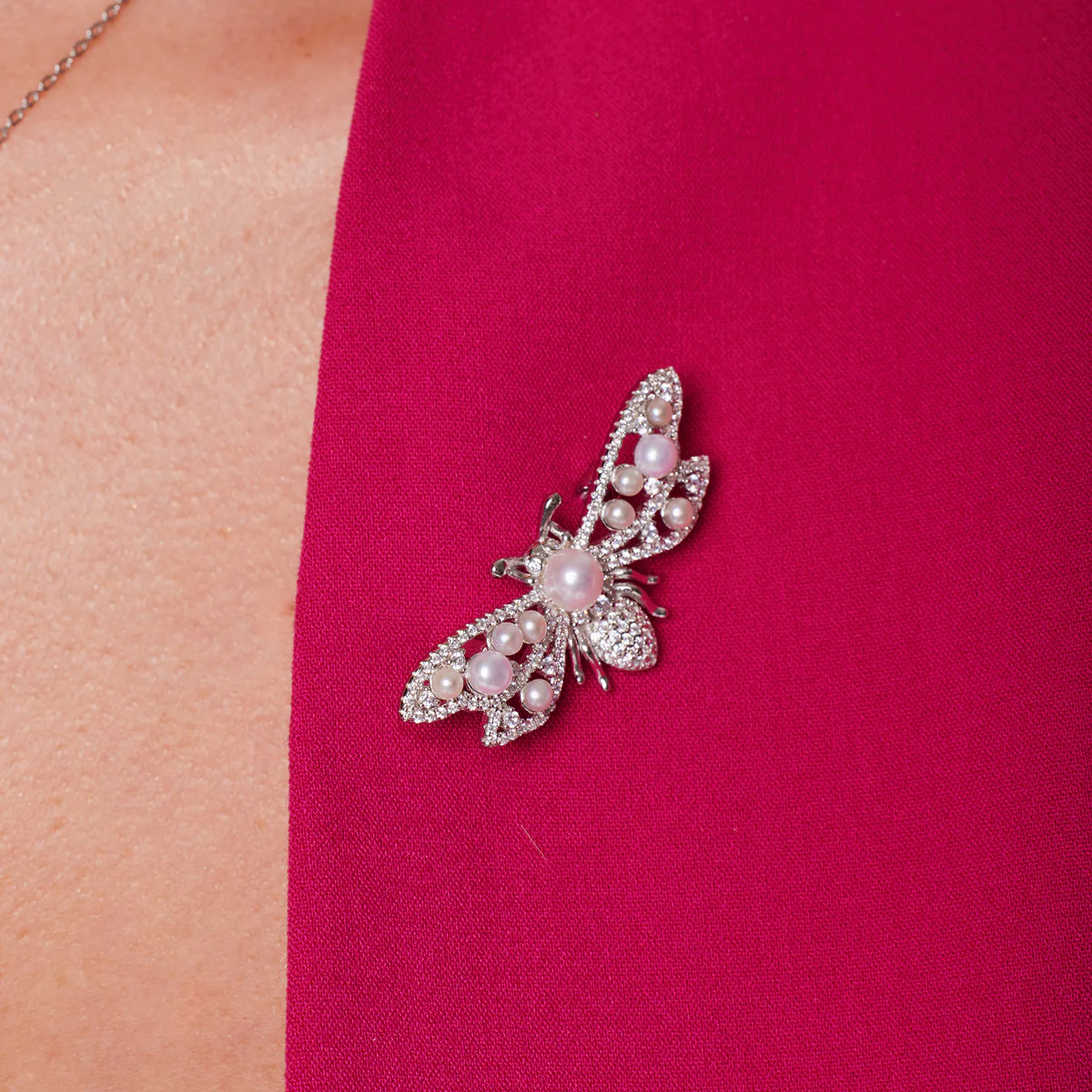Broszka srebrna z perłami i cyrkoniami - motyl - Tajemniczy Ogród - Image 4
