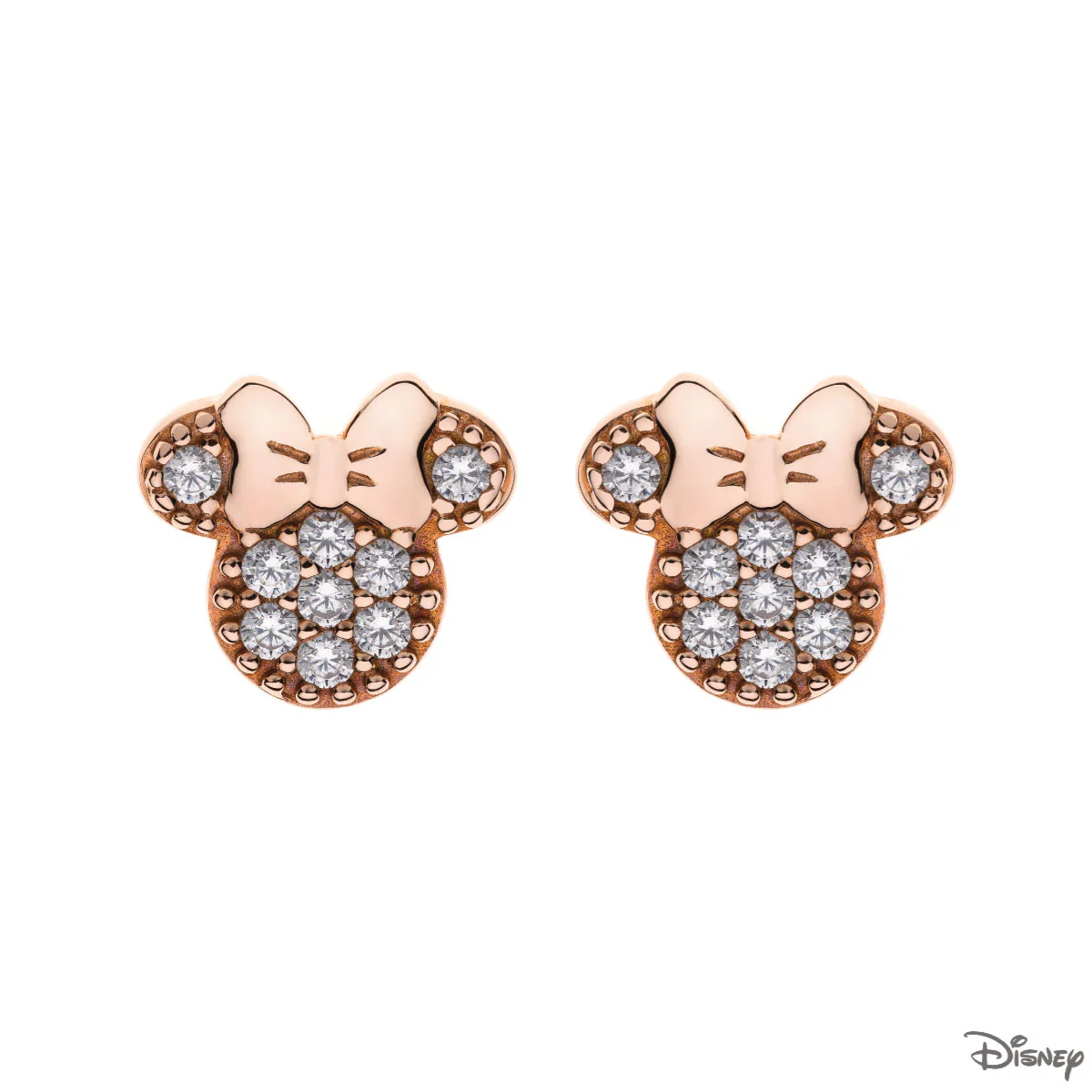 Kolczyki srebrne pozłacane z cyrkoniami - Myszka Minnie - Disney
