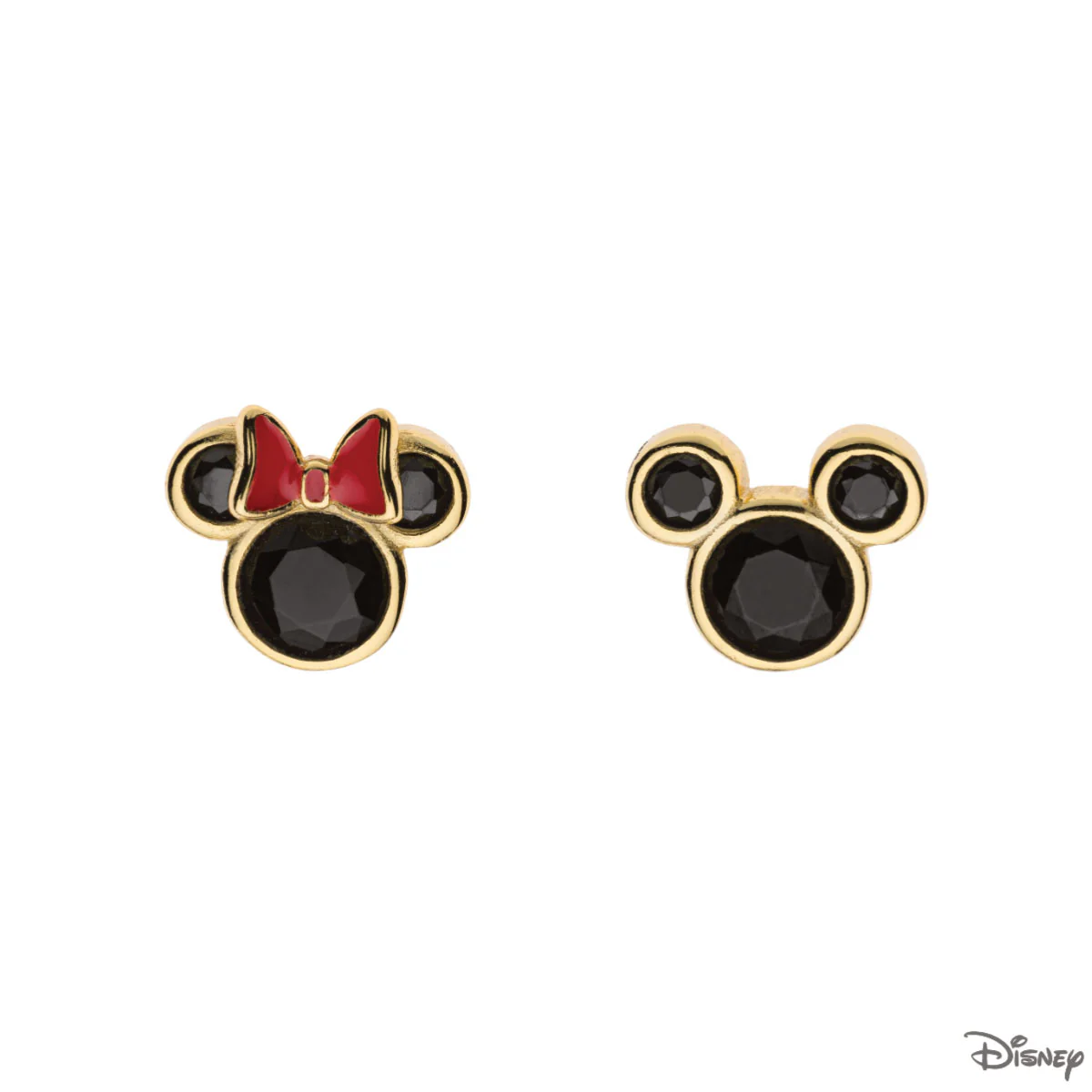 Kolczyki srebrne pozłacane z czarnymi cyrkoniami - Myszka Minnie - Disney