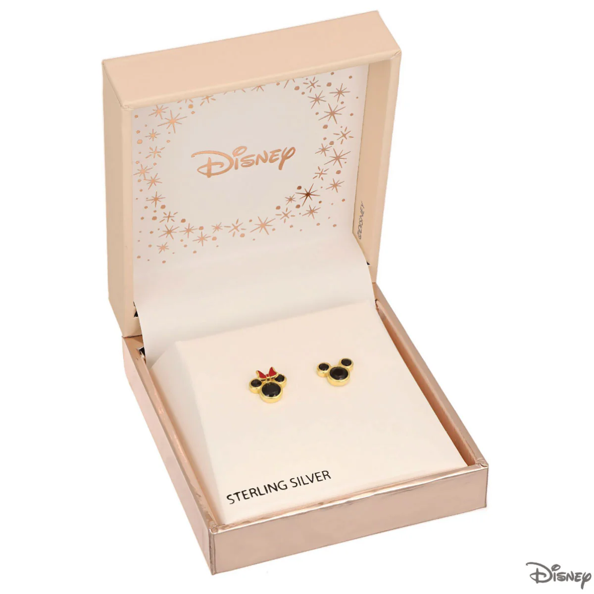 Kolczyki srebrne pozłacane z czarnymi cyrkoniami - Myszka Minnie - Disney - Image 2