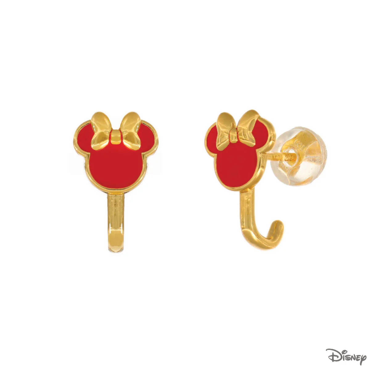Kolczyki srebrne pozłacane z czerwoną emalią - Myszka Minnie - Disney - Image 2