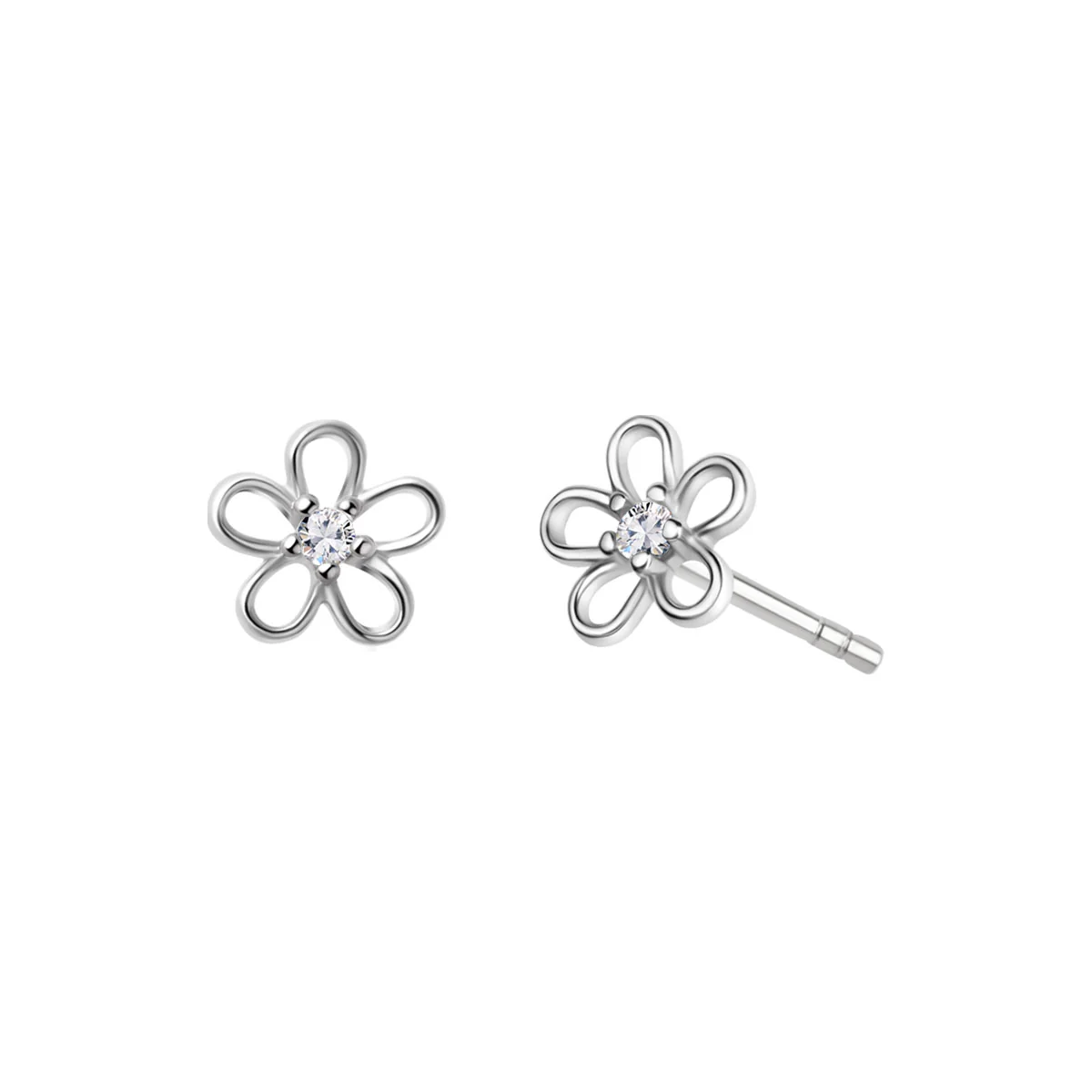 Kolczyki srebrne z cyrkoniami - kwiaty - Bambini