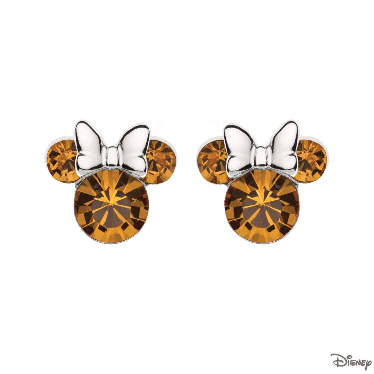 Kolczyki srebrne z pomarańczowymi cyrkoniami - Myszka Minnie - Disney