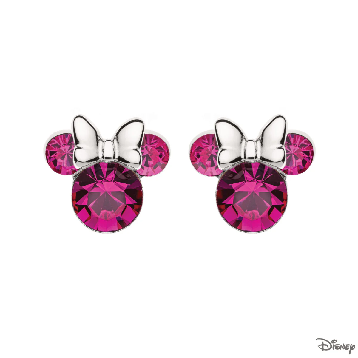 Kolczyki srebrne z różowymi cyrkoniami - Myszka Minnie - Disney