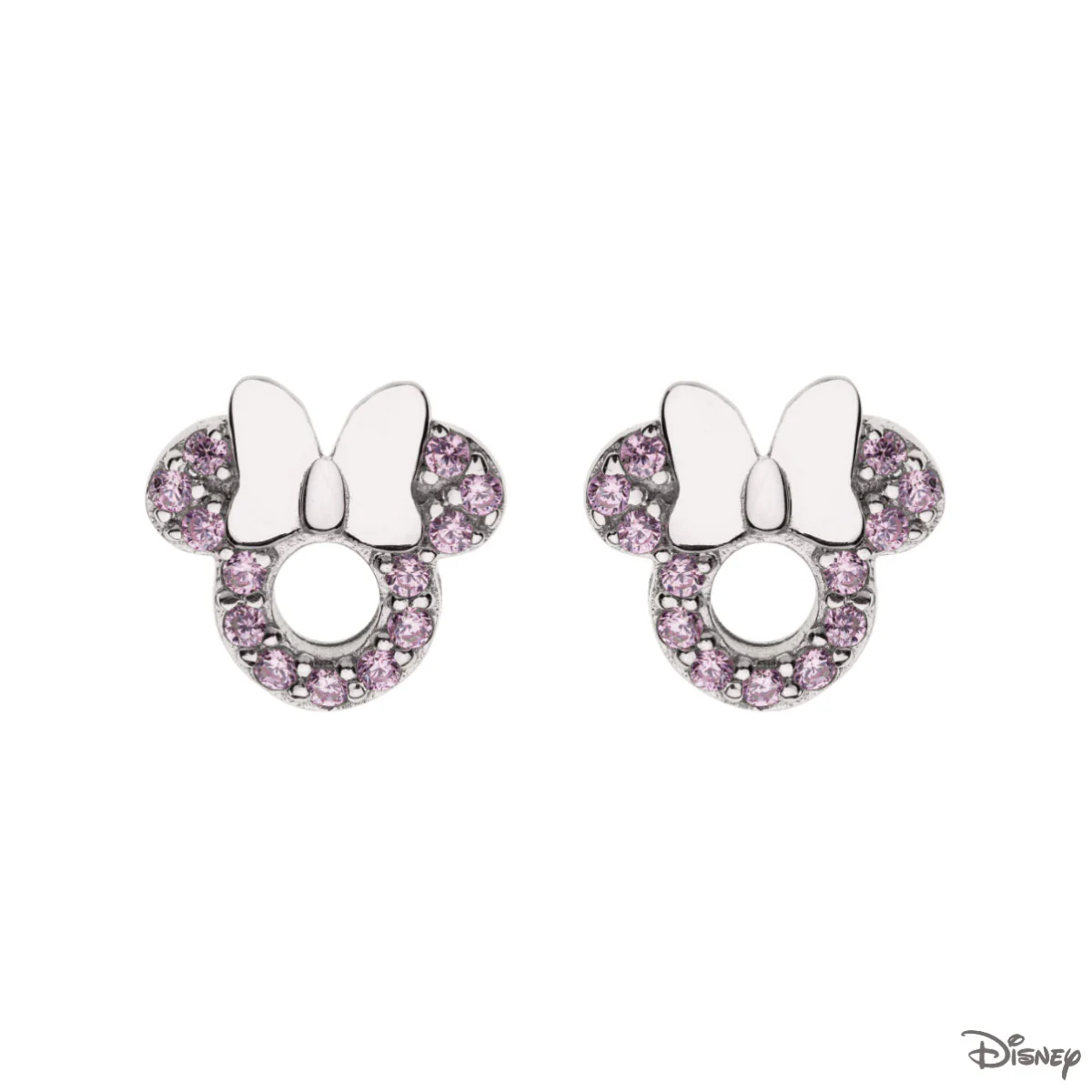 Kolczyki srebrne z różowymi cyrkoniami - Myszka Minnie - Disney