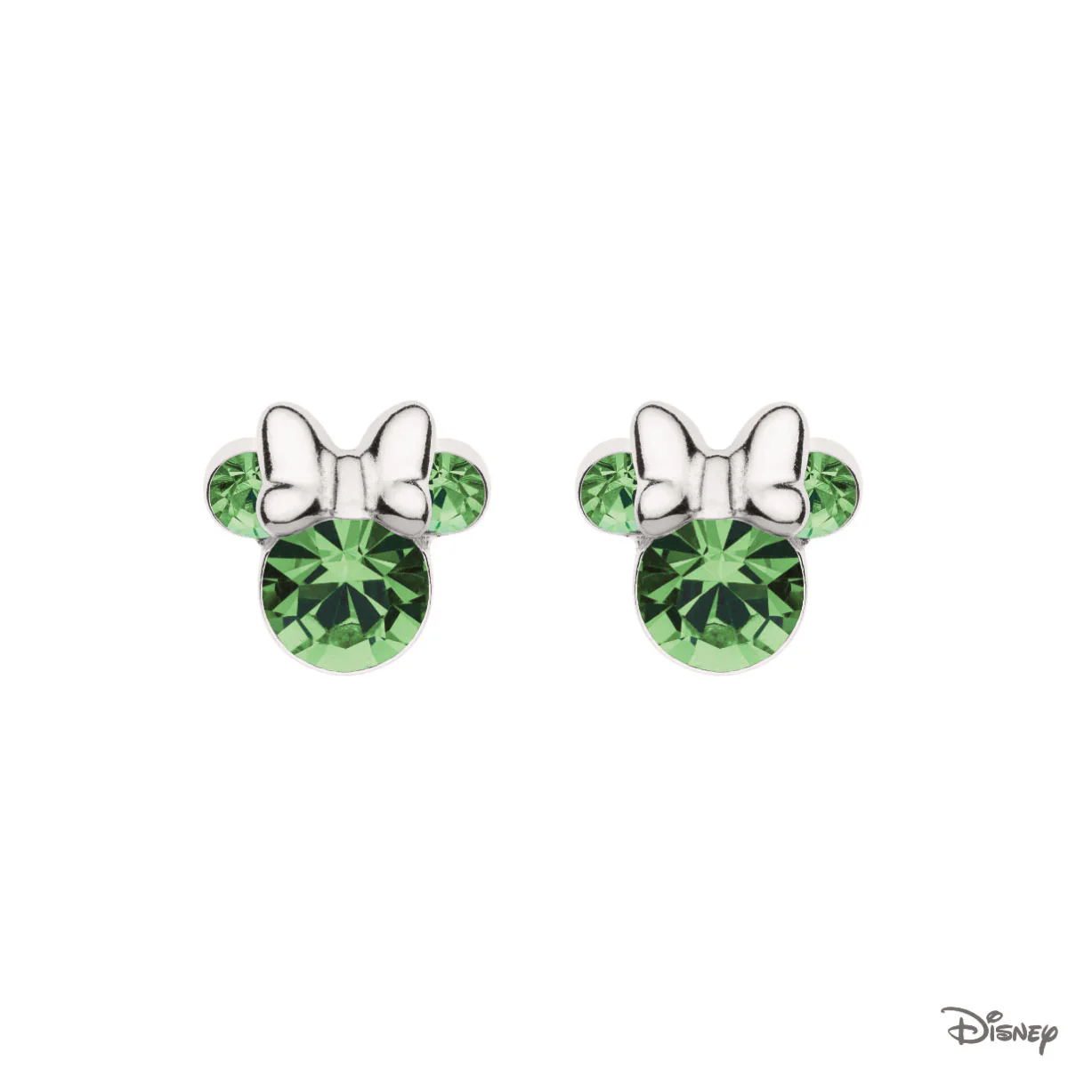 Kolczyki srebrne z zielonymi cyrkoniami - Myszka Minnie - Disney