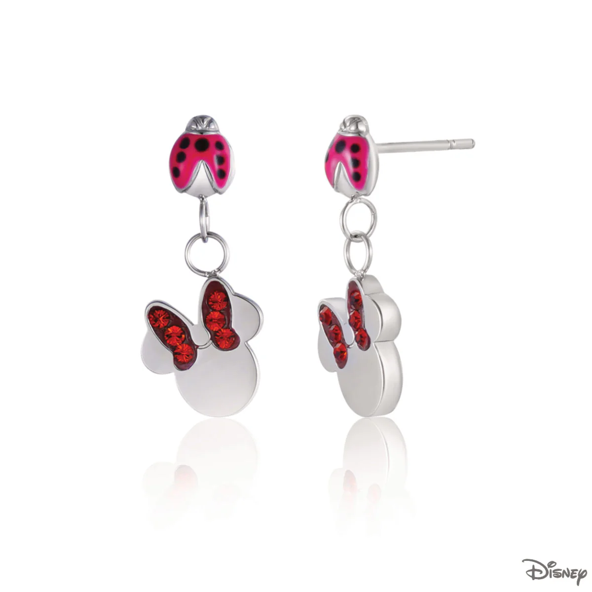 Kolczyki stalowe z czerwonymi cyrkoniami - kokardki - biedronka - Myszka Minnie - Disney - Image 2