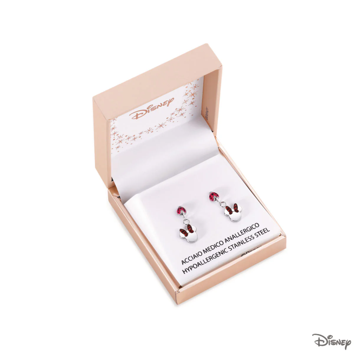 Kolczyki stalowe z czerwonymi cyrkoniami - kokardki - biedronka - Myszka Minnie - Disney - Image 3