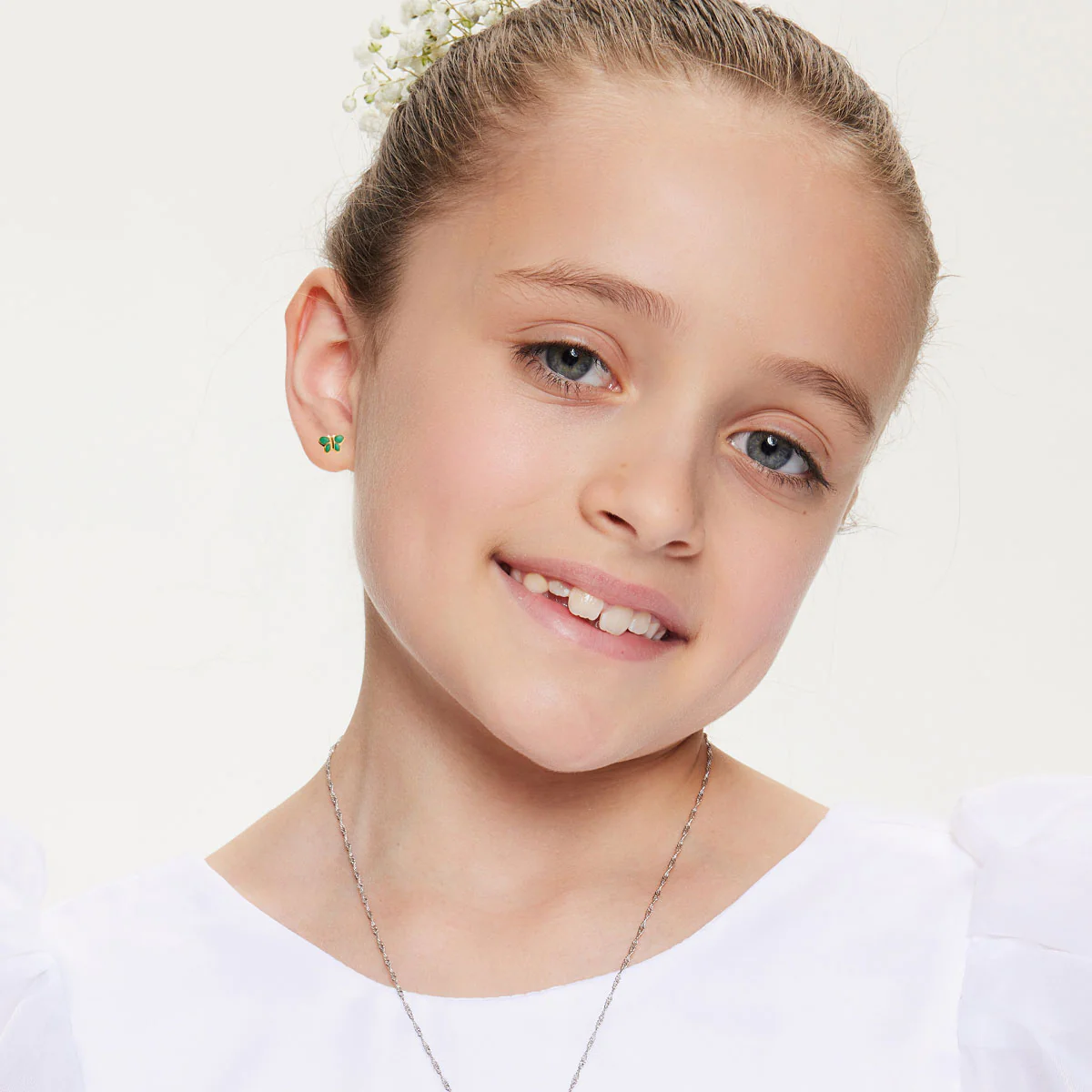 Kolczyki złote z zieloną emalią - motyle - Bambini - Image 2