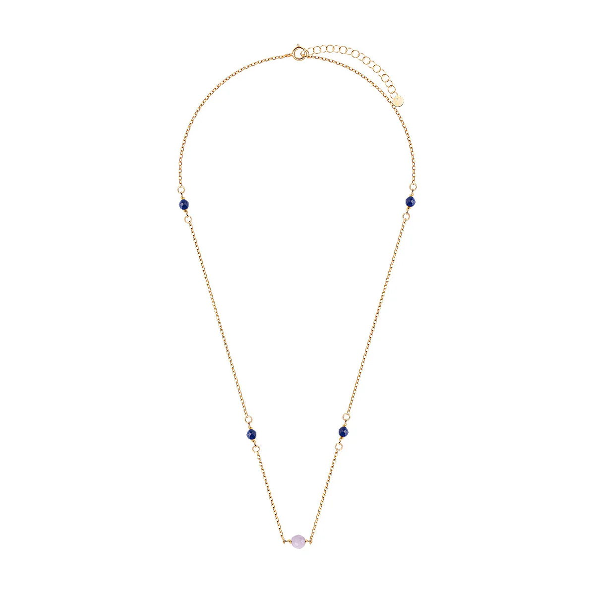 Naszyjnik srebrny pozłacany z lepidolitem i lapis lazuli - Image 3