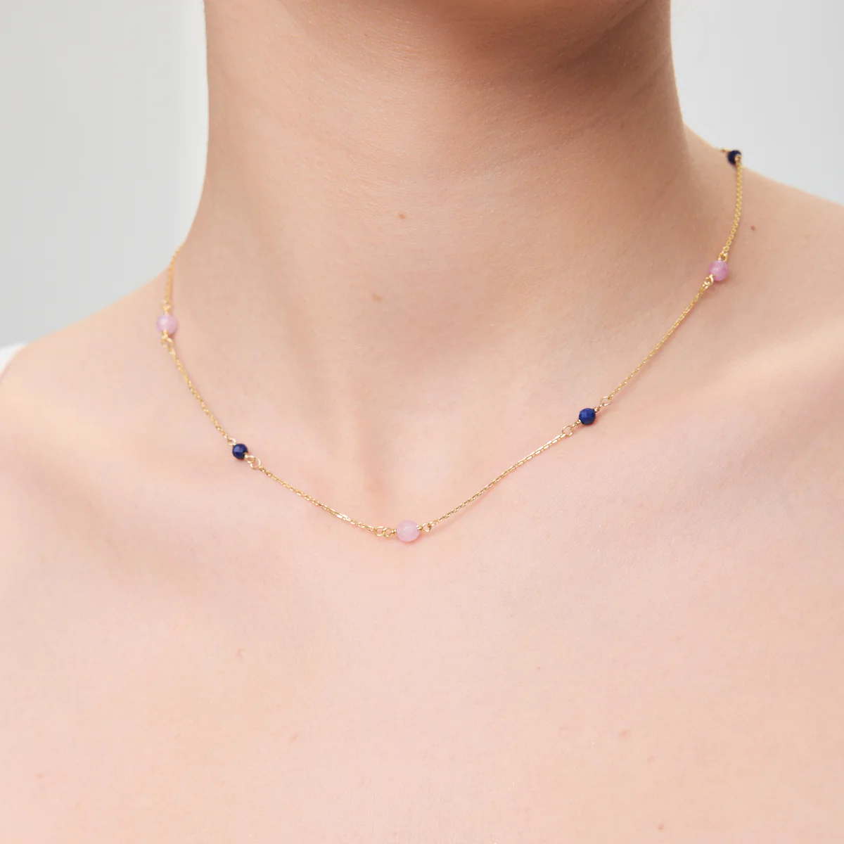 Naszyjnik srebrny pozłacany z lepidolitem i lapis lazuli - Image 4