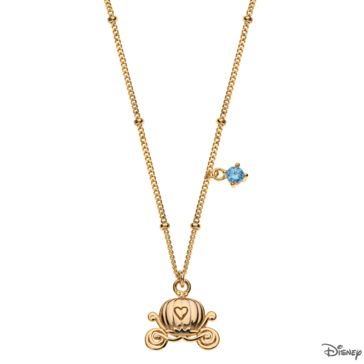 Naszyjnik srebrny pozłacany z niebieską cyrkonią - karoca - Disney