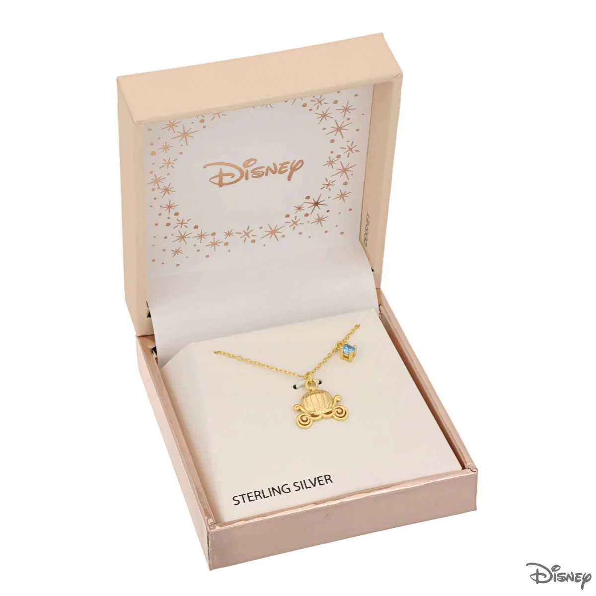 Naszyjnik srebrny pozłacany z niebieską cyrkonią - karoca - Disney - Image 2