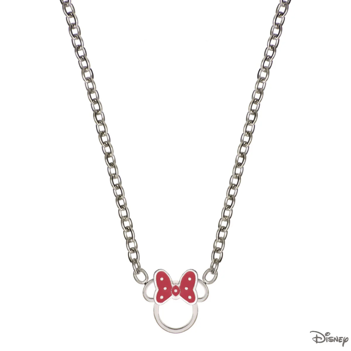 Naszyjnik stalowy z czerwoną emalią - kokardki - Myszka Minnie - Disney