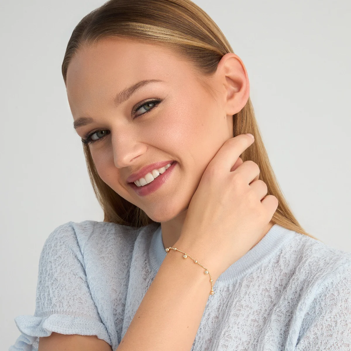 Bransoletka srebrna pozłacana - kulki - Image 2