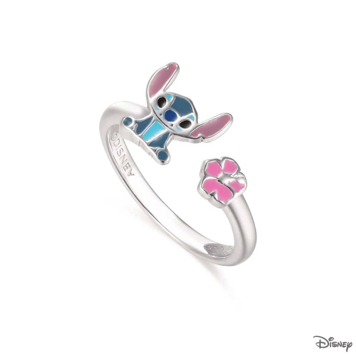 Pierścionek srebrny otwarty z kolorową emalią - Stitch - Disney
