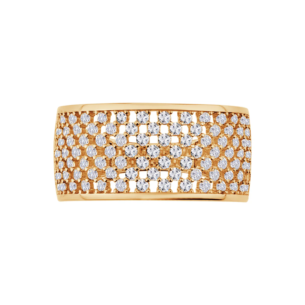 Pierścionek złoty z bezbarwnymi cyrkoniami - szeroki - Image 3